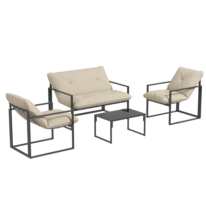 Outsunny Set da Giardino 4 Pezzi con Divanetto, 2 Poltrone e Tavolino, in Acciaio, Poliestere e Cotone PP, Beige e Grigio