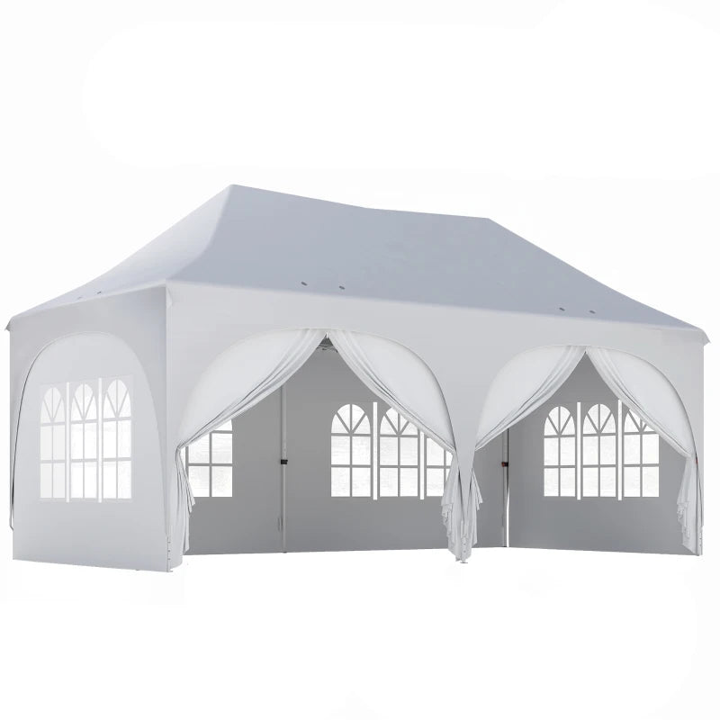 Outsunny Gazebo da Giardino Pieghevole 3x6 m con Pareti Rimovibili e Borsa di Trasporto, Bianco