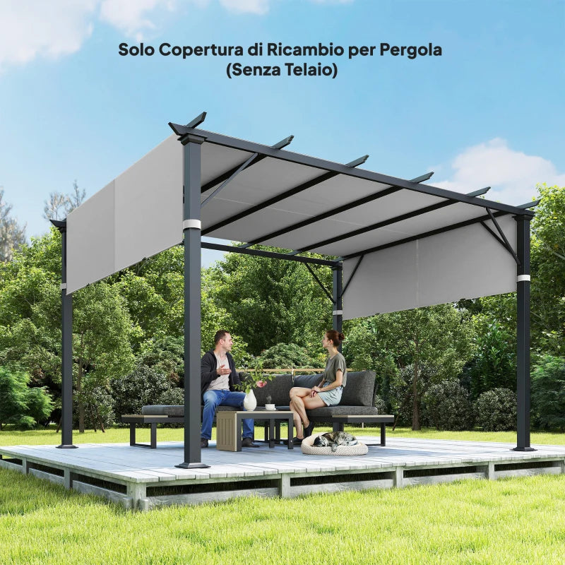 Outsunny Telo Gazebo Pergola 3x3 m con Tasche e Cinghie per Aste, in Poliestere, 488x122 cm, Grigio Chiaro
