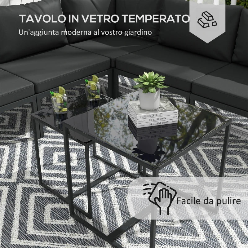 Outsunny Set da Giardino 7 Pezzi in Acciaio e Poliestere con 5 Sedie con Cuscini e 2 Tavolini da Caffè, Grigio