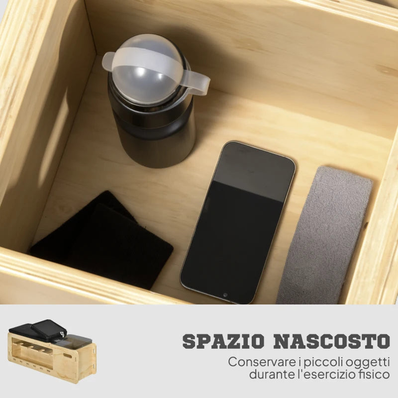HOMCOM Panca Multifunzione con Schienale Regolabile, Vano Contenitore, Rack per Pesi ed Elastici, Legno