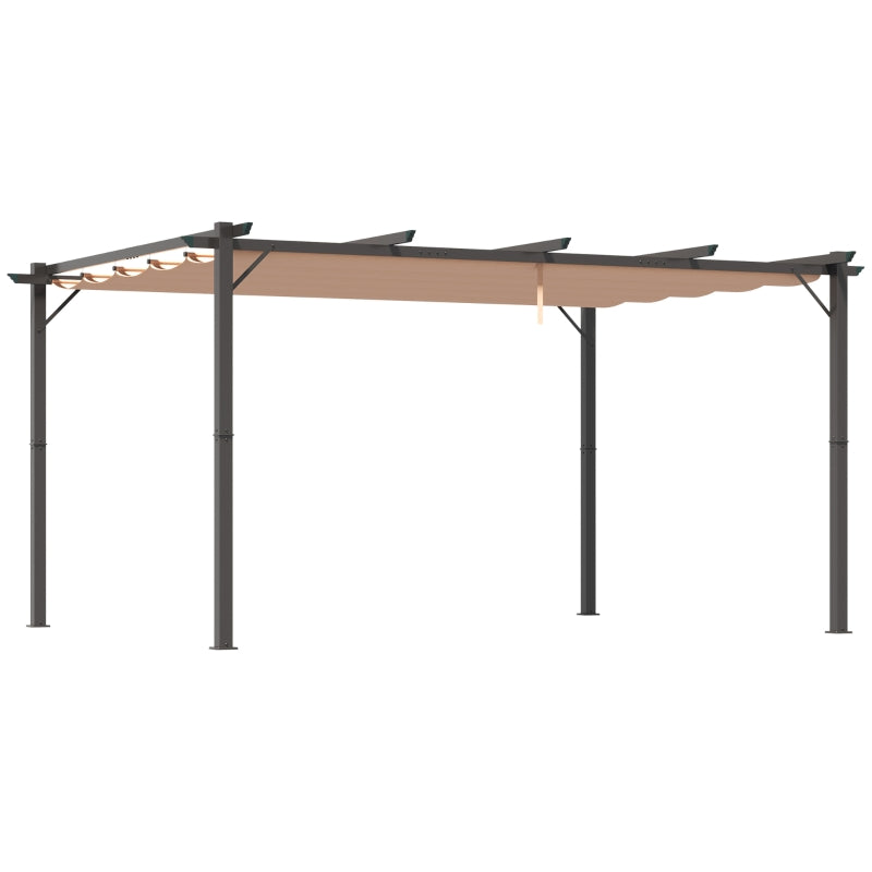 Outsunny Gazebo Pergola da Giardino 3x4m con Telo in Poliestere e Struttura in Alluminio, Grigio e Marrone