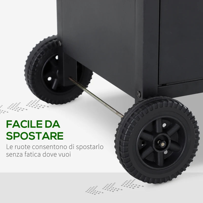 Outsunny Barbecue a Gas a 5 Fornelli con Ripiani Laterali e Armadietto, in Acciaio e PP, 125x51x100 cm, Nero