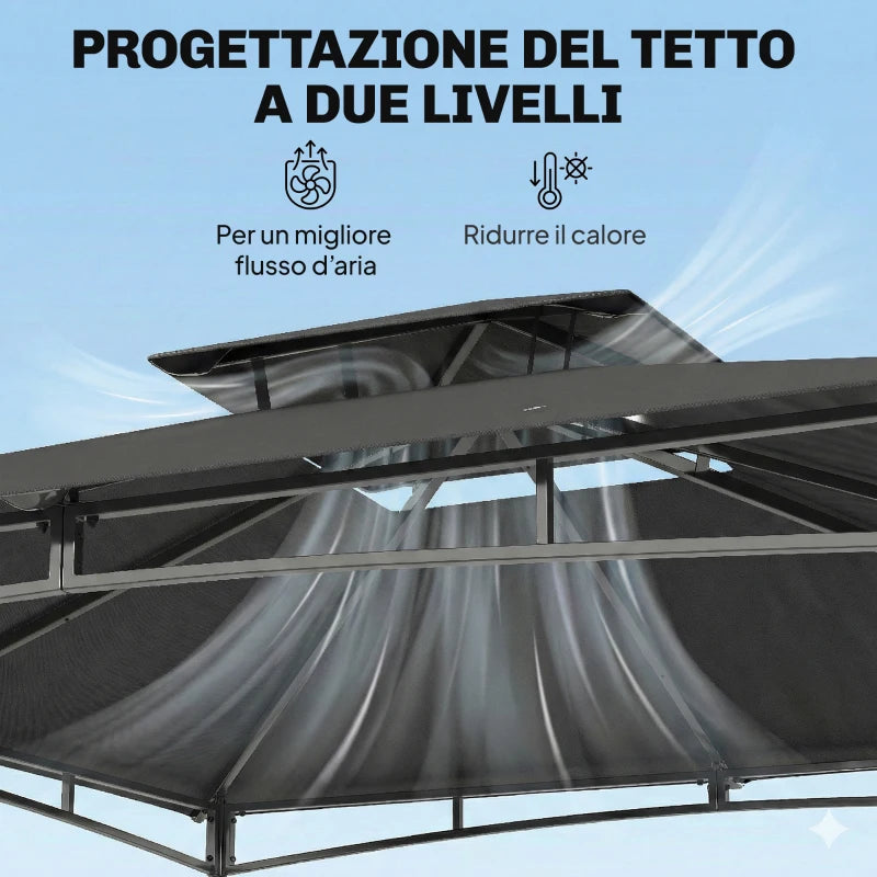 Outsunny Gazebo da Giardino Gazebo da Esterno Doppio Tetto 3x3 m Grigio Scuro