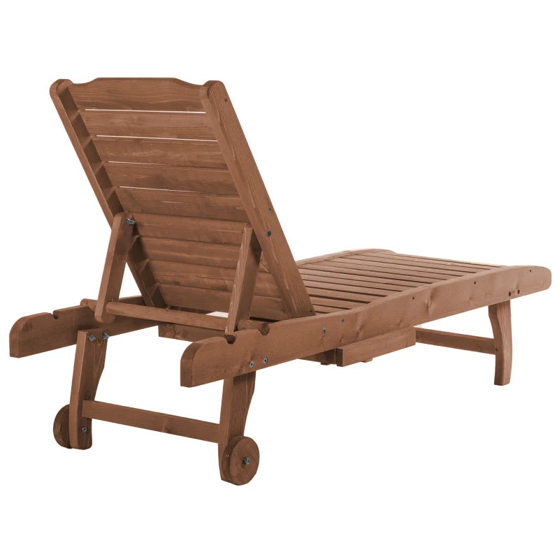 Outsunny Lettino Prendisole in Legno, Lettino Sdraio da Giardino con Ruote e Vassoio Estraibile 182x60x35cm