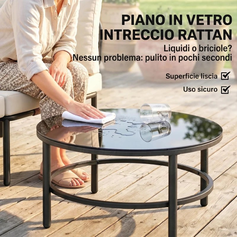Outsunny Set da Giardino 5 Pezzi in Rattan Modulabile con Divano a L, Tavolino e Cuscini, Cachi