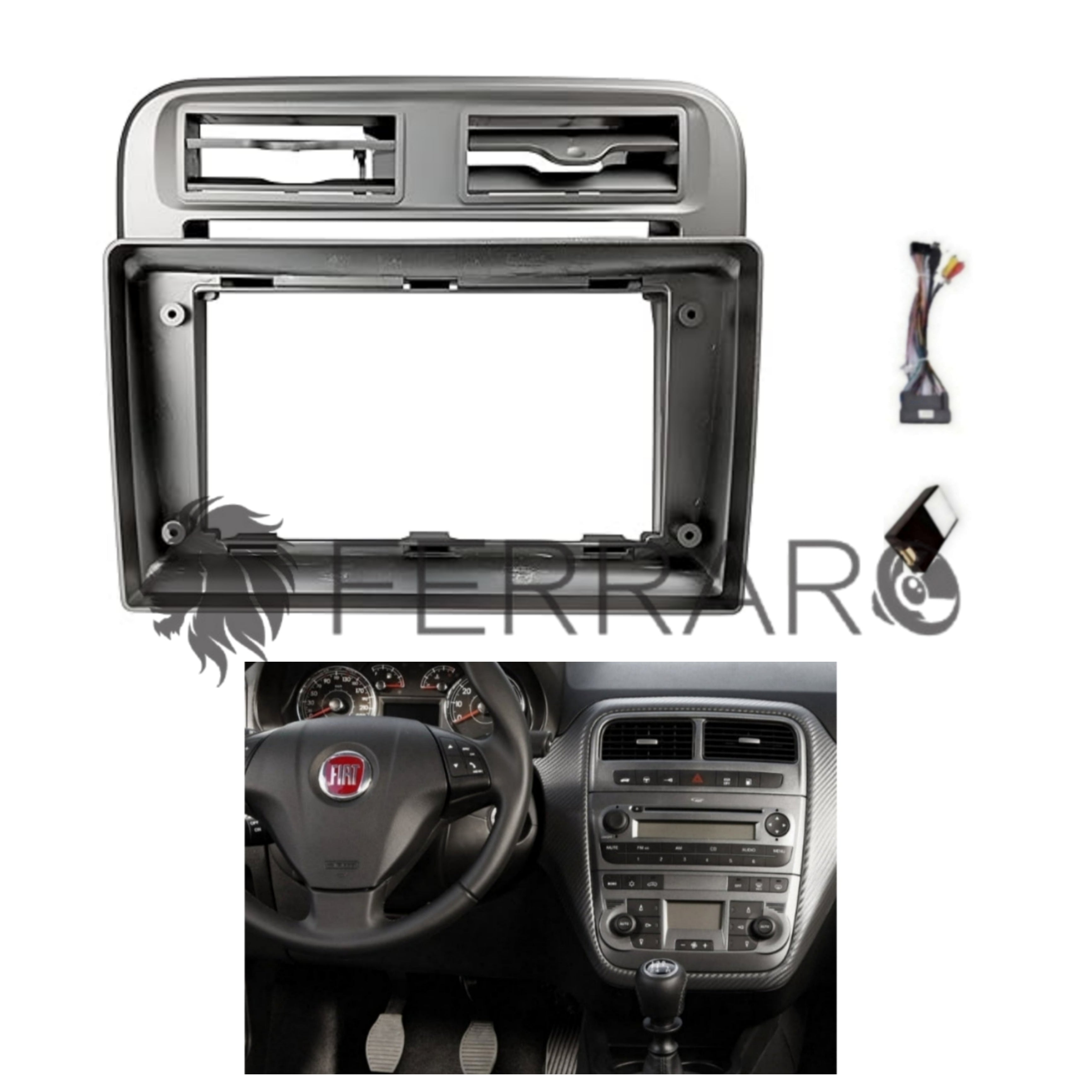 Kit Montaggio Autoradio 9"Pollici Fiat Grande Punto, Mascherina, Cablaggio, Autoradio Android