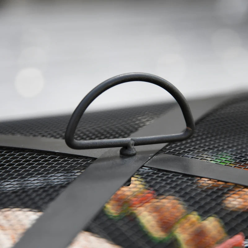 Outsunny Braciere da Giardino con Coperchio Parascintille e Griglia per Barbecue in Metallo 76x76x47cm Nero