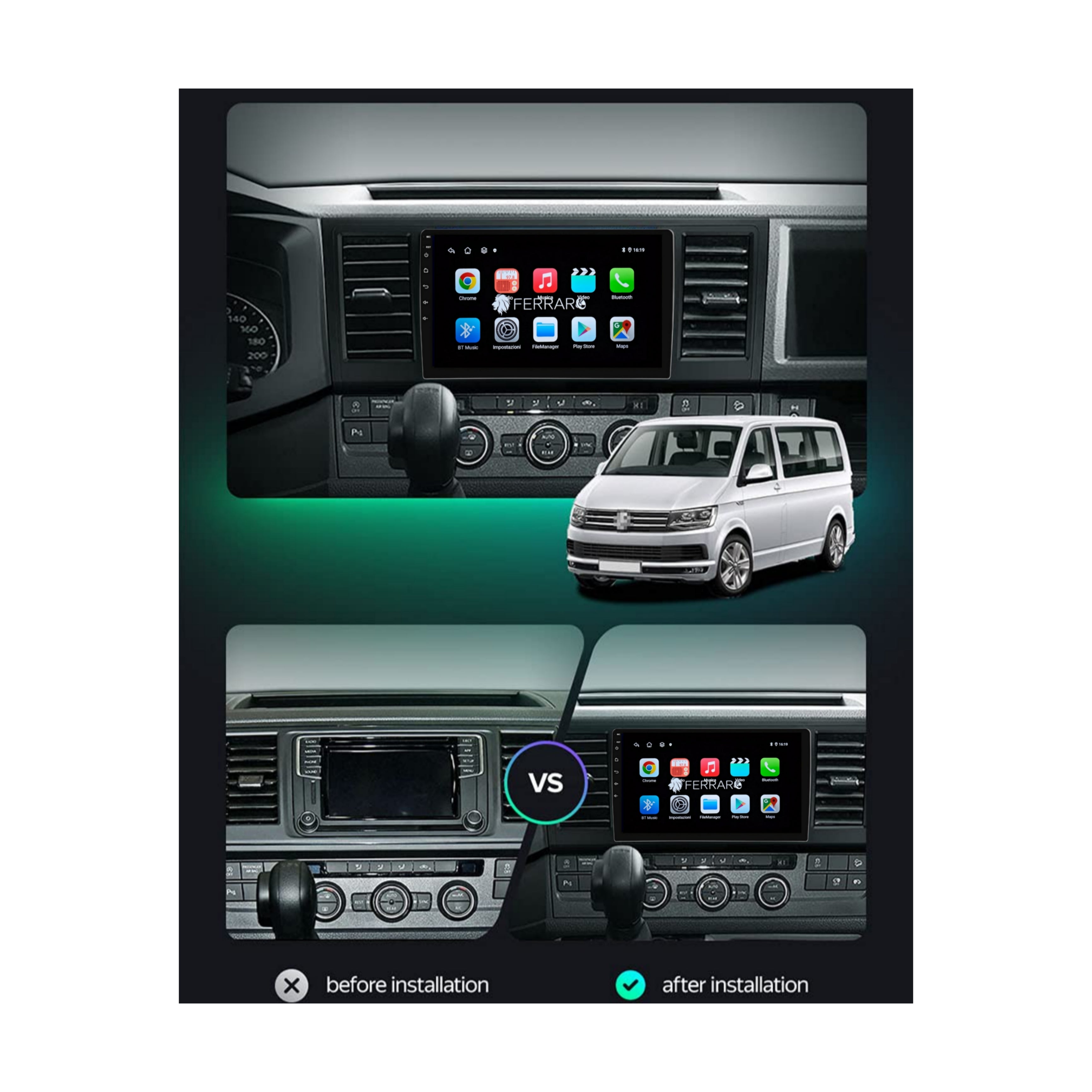 Autoradio per Volkswagen Trasporter 6 T6.1 9" (2015-2024) Android, Bluetooth, CarPlay, Android Auto, 2GB/4GB/6GB/8GB Ram