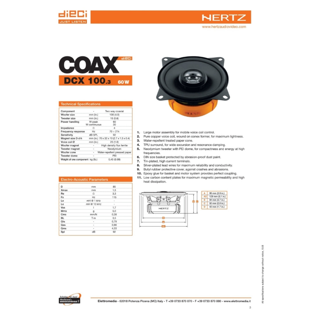 Hertz Kit 4 Casse | DCX 100.3 | DCX 165.3 | Ant/Post | Opel Corsa E, D (2006-2019)