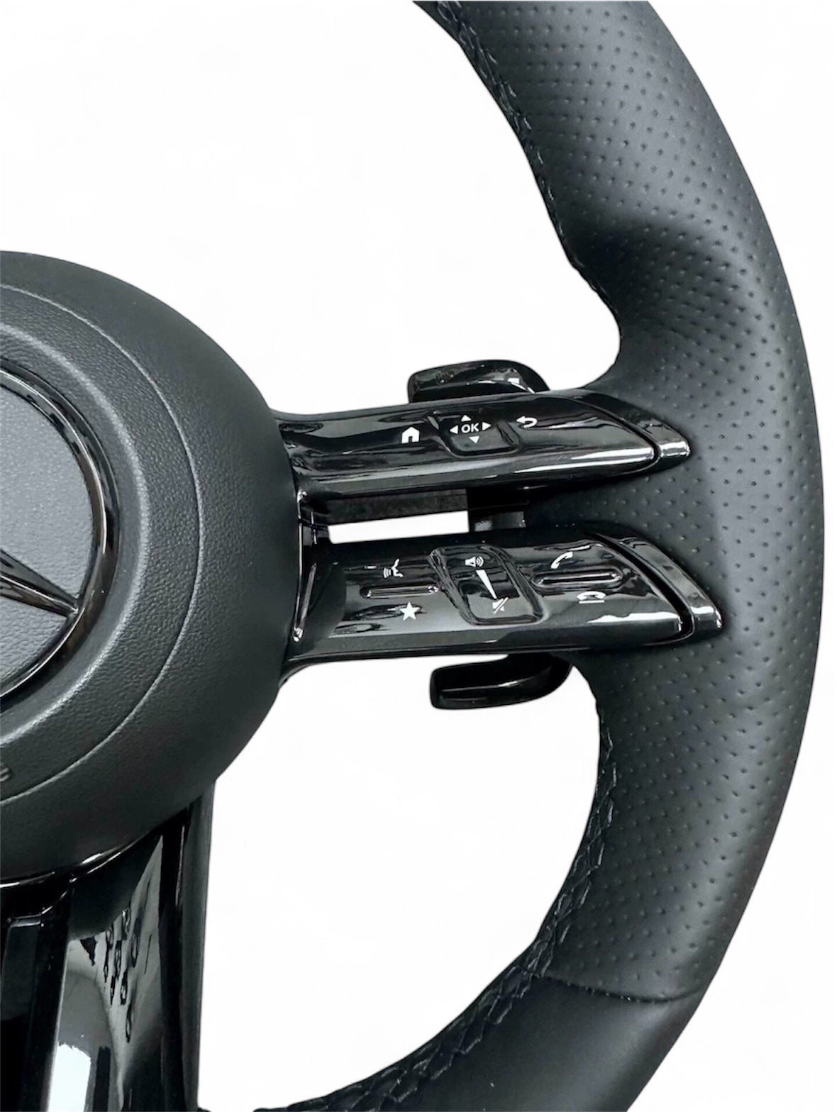 (PRENOTA) Volante per Mercedes, Pelle Nera, Filo Nero, AMG