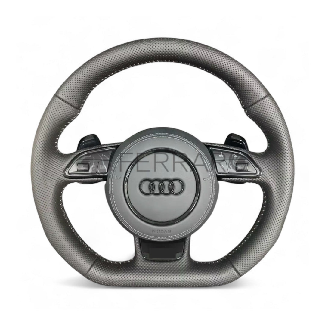 (PRENOTA) Volante per Audi, Pelle, Cuciture Bianche, Logo Nero, RS
