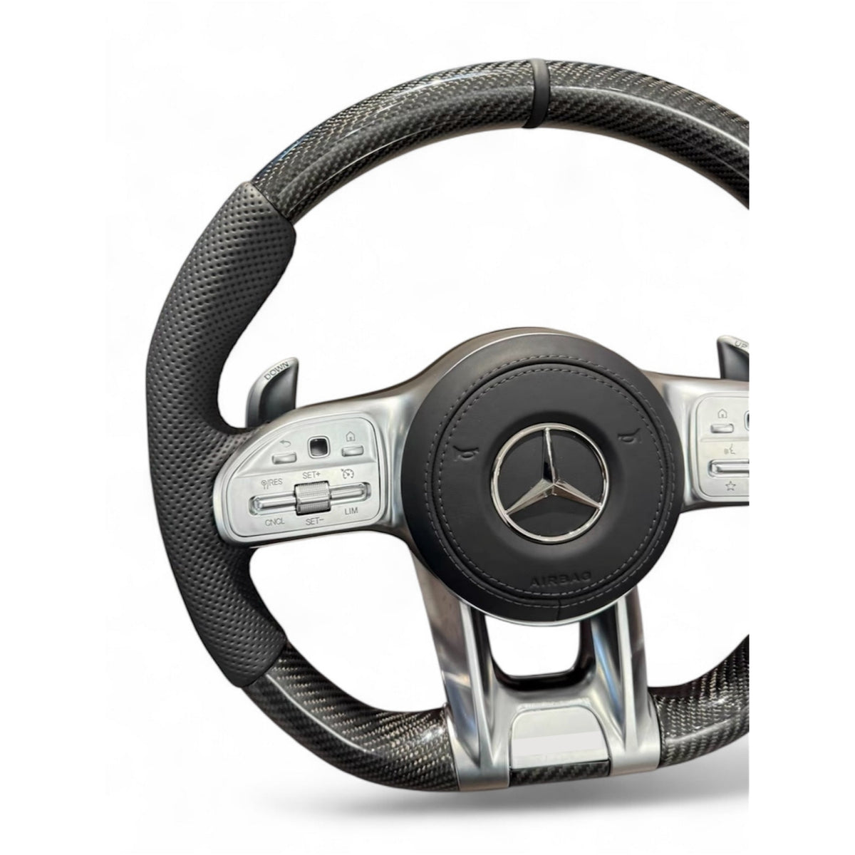 (PRENOTA) Volante per Mercedes, Etichetta Nera, Carbonio, Filo Nero, AMG
