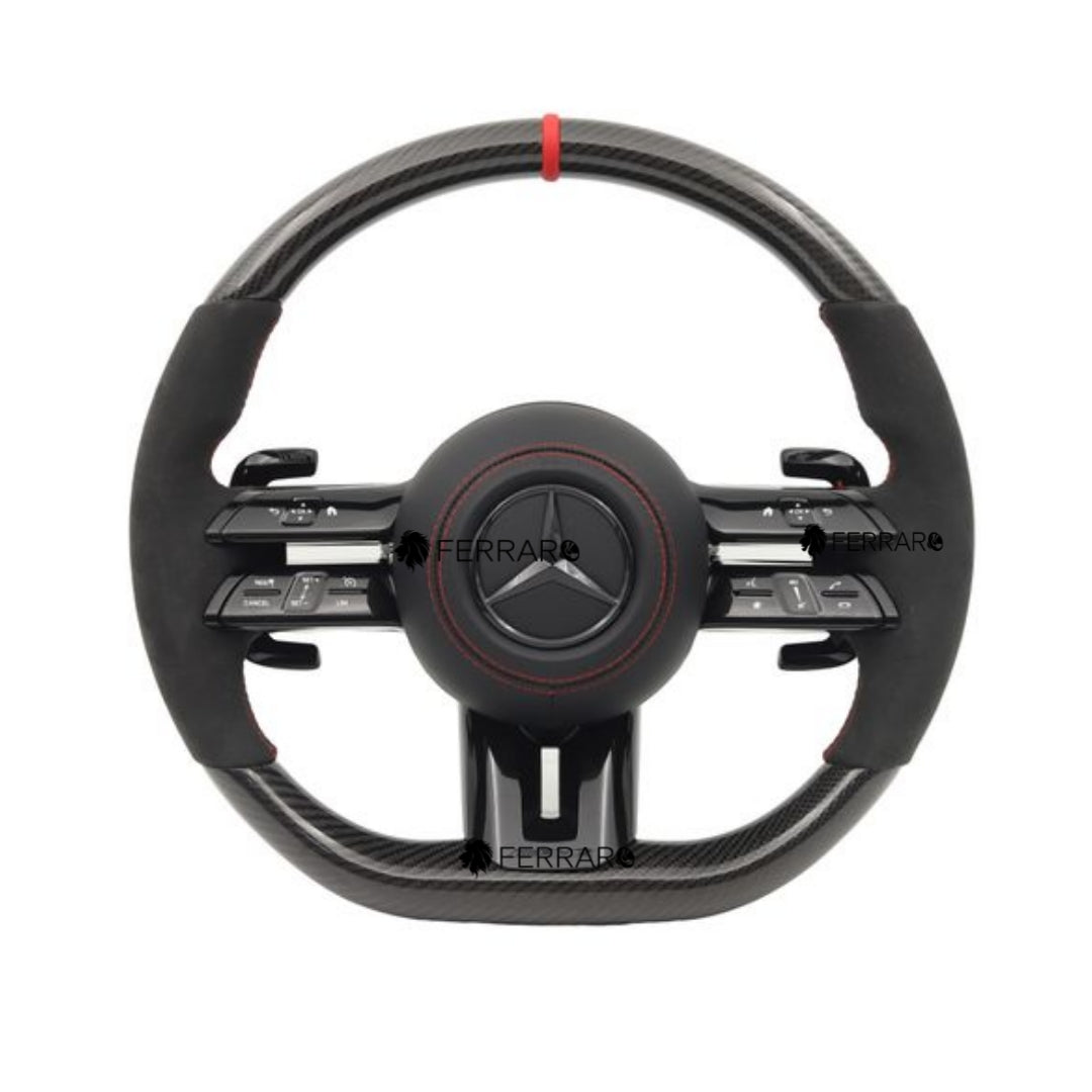 (PRENOTA) Volante per Mercedes, Carbonio Diagonale, Etichetta Rossa, Punzonatura Rossa, Linea Rossa, AMG