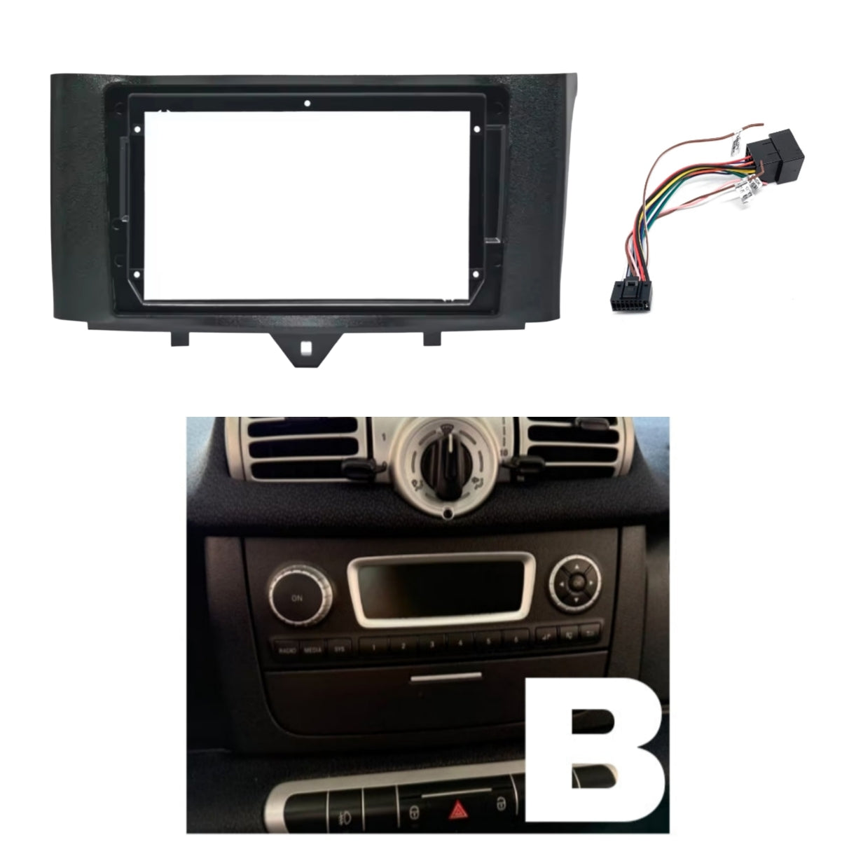 Kit Montaggio Autoradio 9"Pollici Smart 451 (2002-2015) Mascherina, Cablaggio Autoradio Android