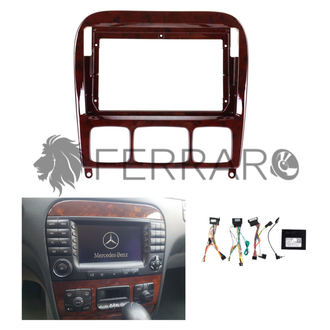 (PRENOTA) Kit Montaggio Autoradio 9"Pollici Mercedes Classe S W220 (1998-2005), Mascherina, Cablaggio per Autoradio Android