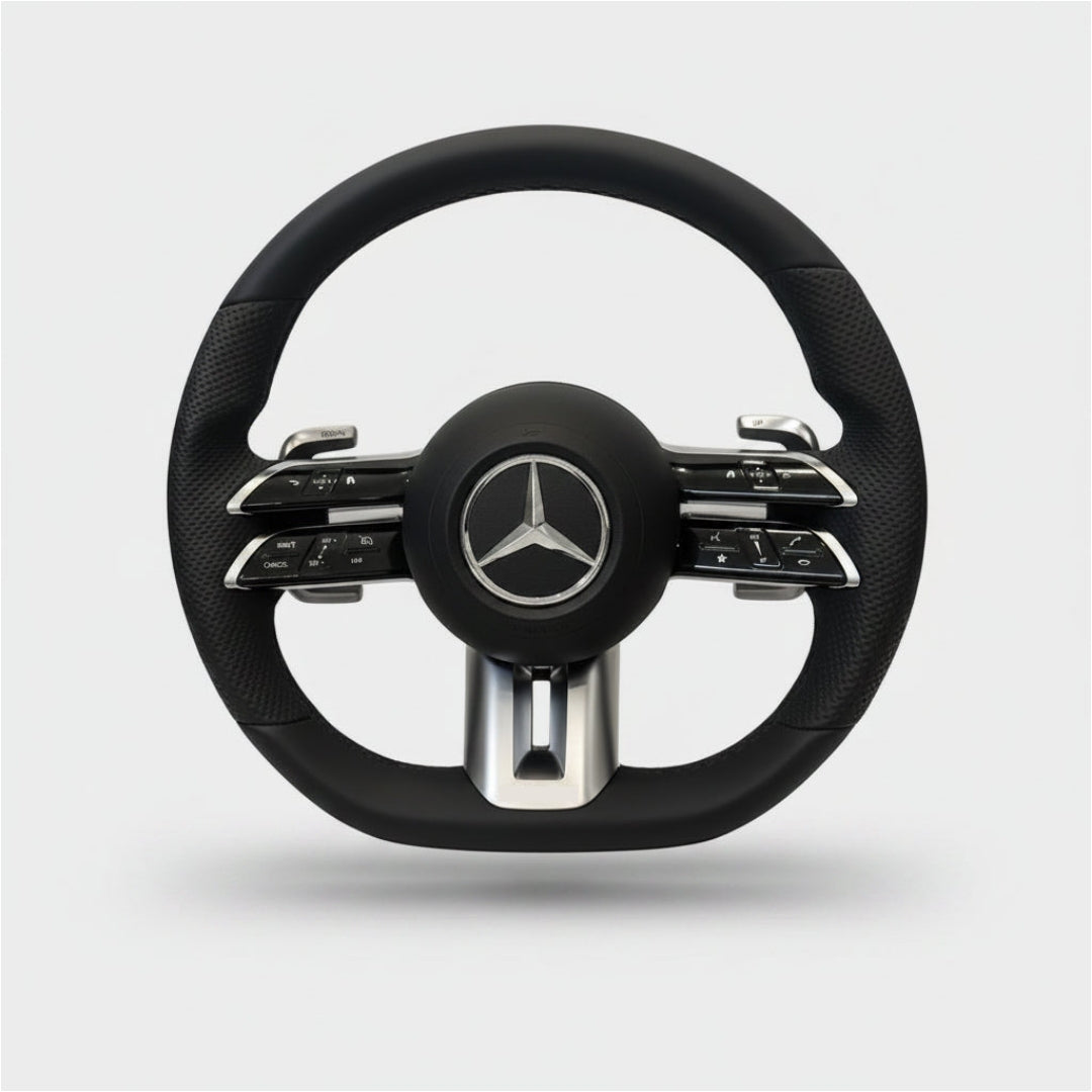 (PRENOTA)Volante per Mercedes, Pelle Nera, Filo Nero, AMG
