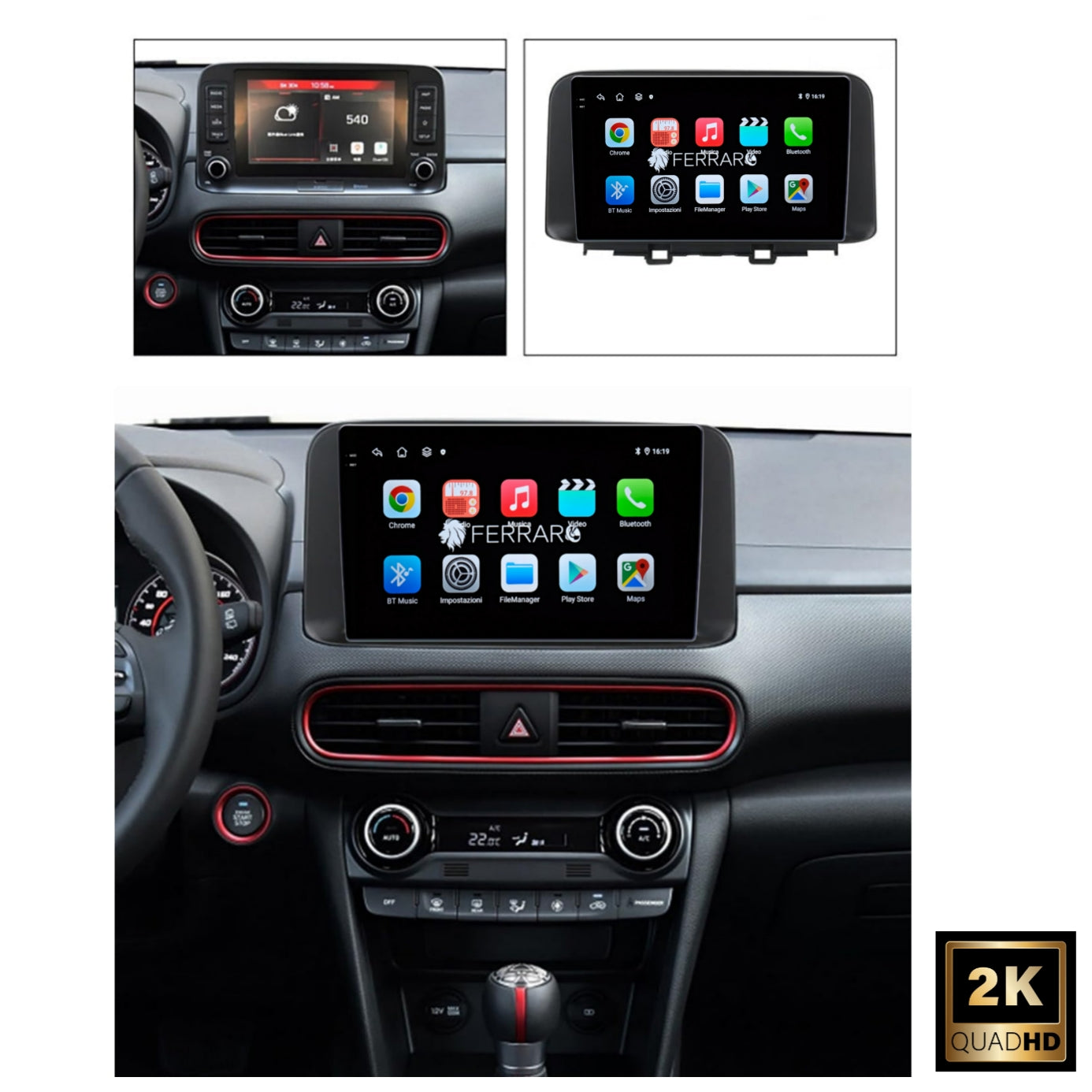 (PRENOTA) Autoradio per Hyundai Kona Kauai 10.1" 2K, (2017-2020)Android, Bluetooth, CarPlay, Android Auto, 4/64GB Ram