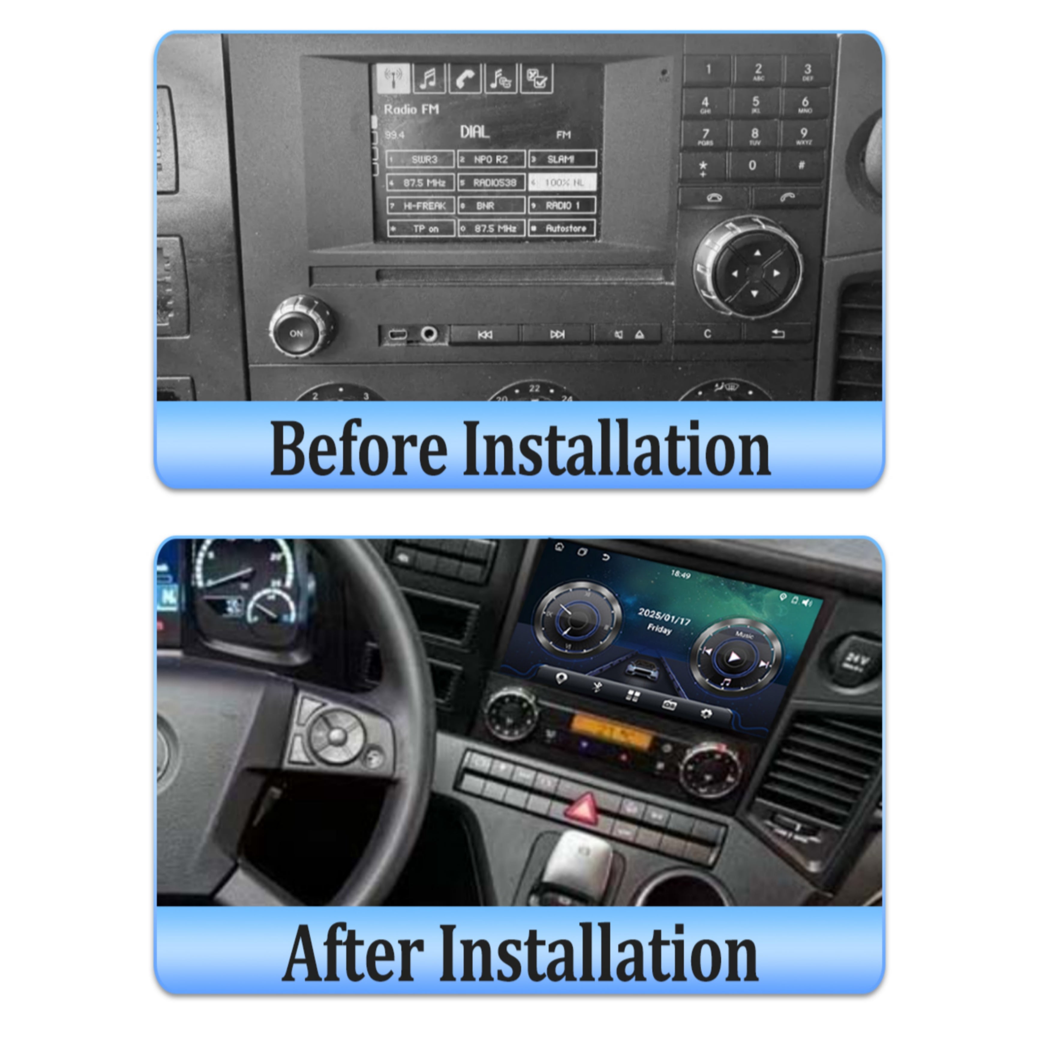 Autoradio per Mercedes Benz Actros (2011-2018) 9", Android, Bluetooth, CarPlay, Android Auto, 2GB/4GB/6GB/8GB Ram