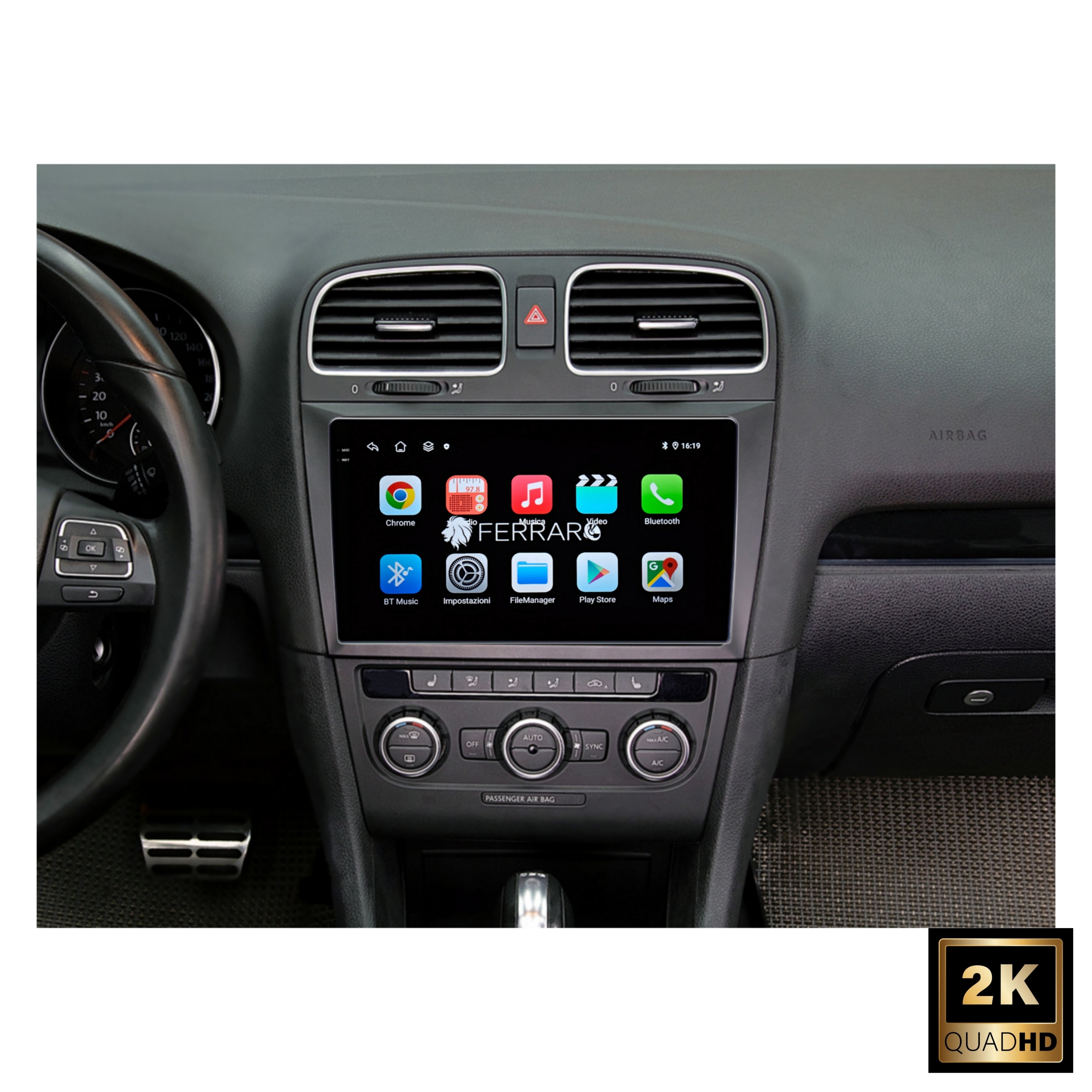 Autoradio per Volkswagen Golf MK6 9" 2K | 2008-2012 | Android | Bluetooth | CarPlay | Android Auto | 12/256GB Ram