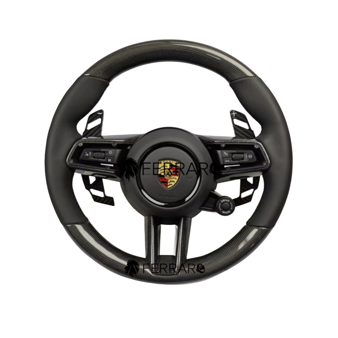 (PRENOTA) Volante per Porsche, Carbonio Diagonale, Paletta, 5 Pulsanti, Nero