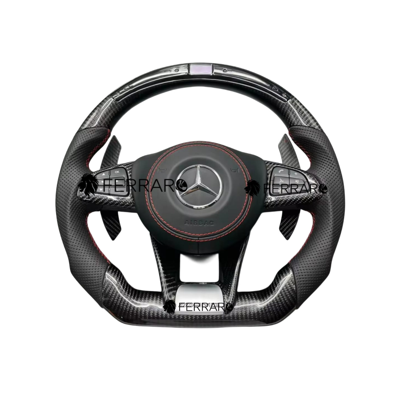 (PRENOTA) Volante per Mercedes, Carbonio Diagonale, LED, Punzonatura Nera, Coda di Rondine AMG