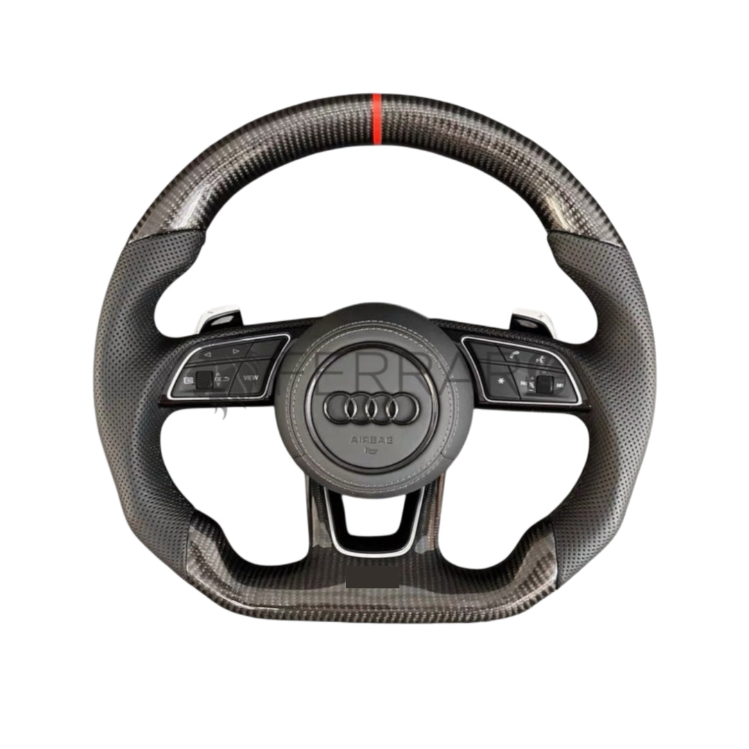 (PRENOTA) Volante per Audi, Carbonio, Etichetta Rossa, Cuciture, RS