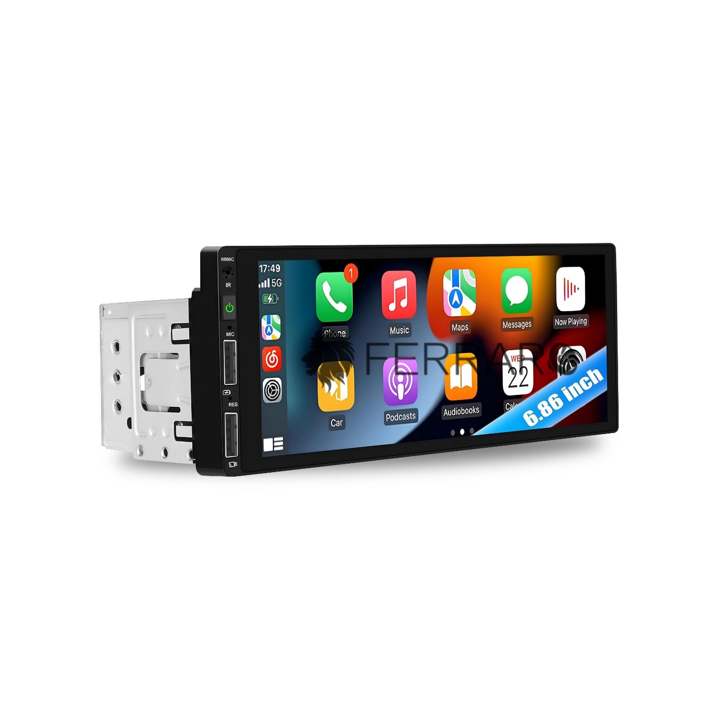 Autoradio Universale Fisso, 1Din 6.86"Pollici, Bluetooth, Radio, USB, Navigatore, CarPlay e Android Auto