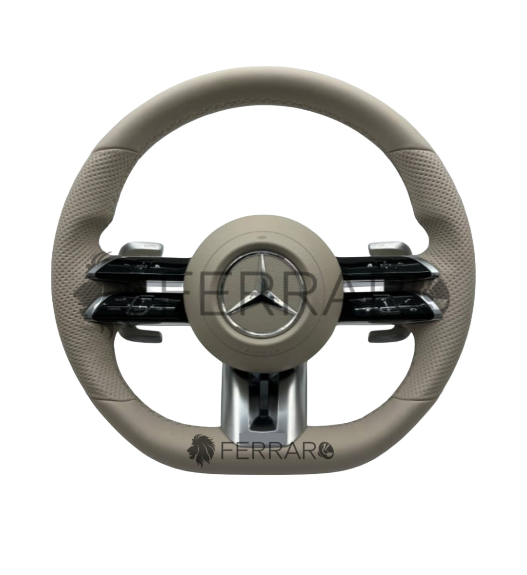 (PRENOTA) Volante per Mercedes, Beige, Logo Argento, AMG