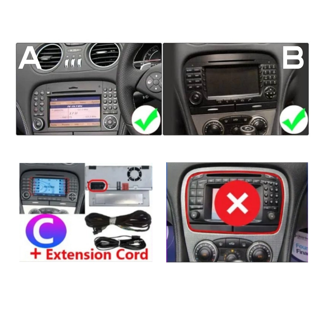 (PRENOTA) Kit Montaggio Autoradio 9"Pollici Mercedes Classe SL R230 (2001-2011), Mascherina, Cablaggio per Autoradio Android