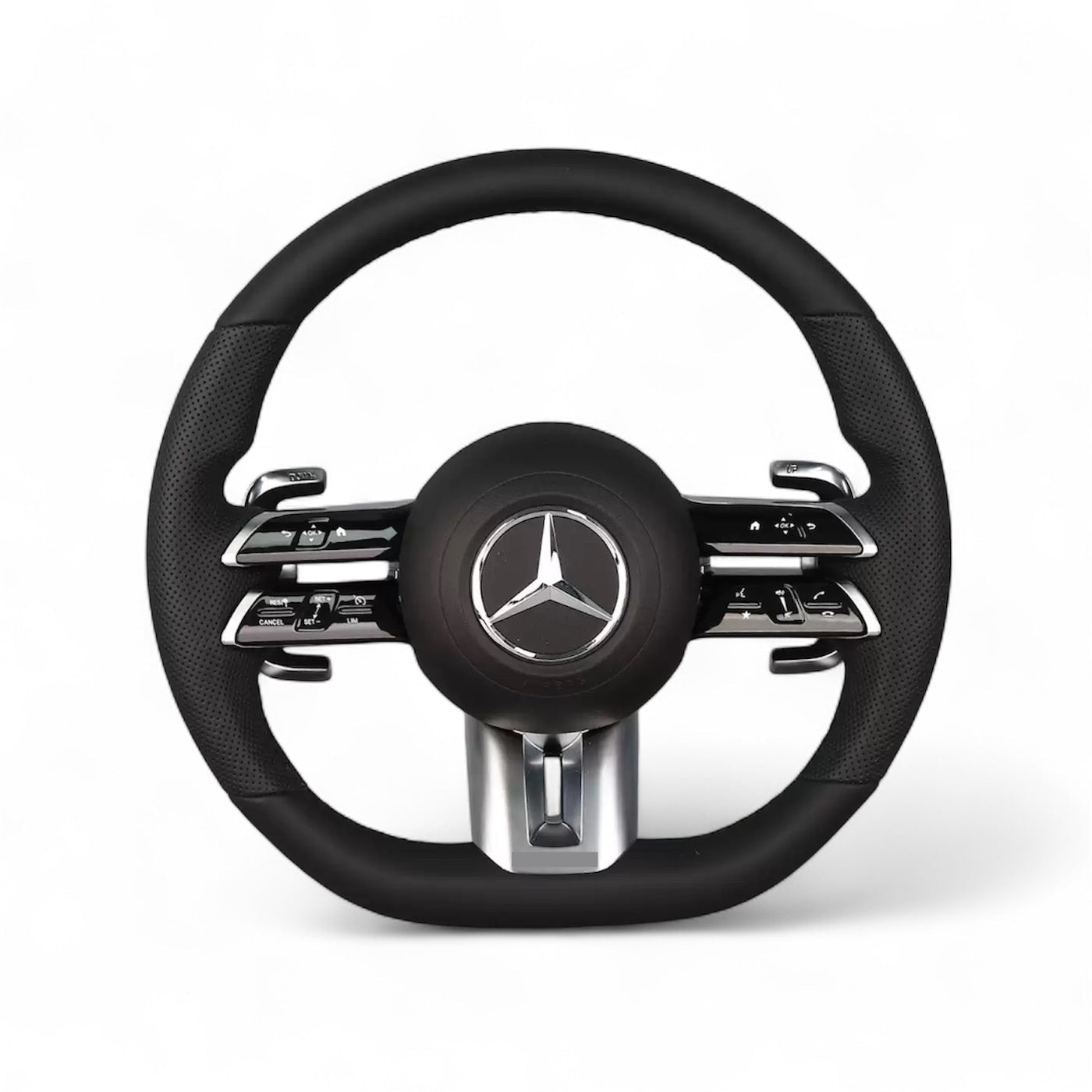 (PRENOTA)Volante per Mercedes, Pelle Nera, Filo Nero, AMG