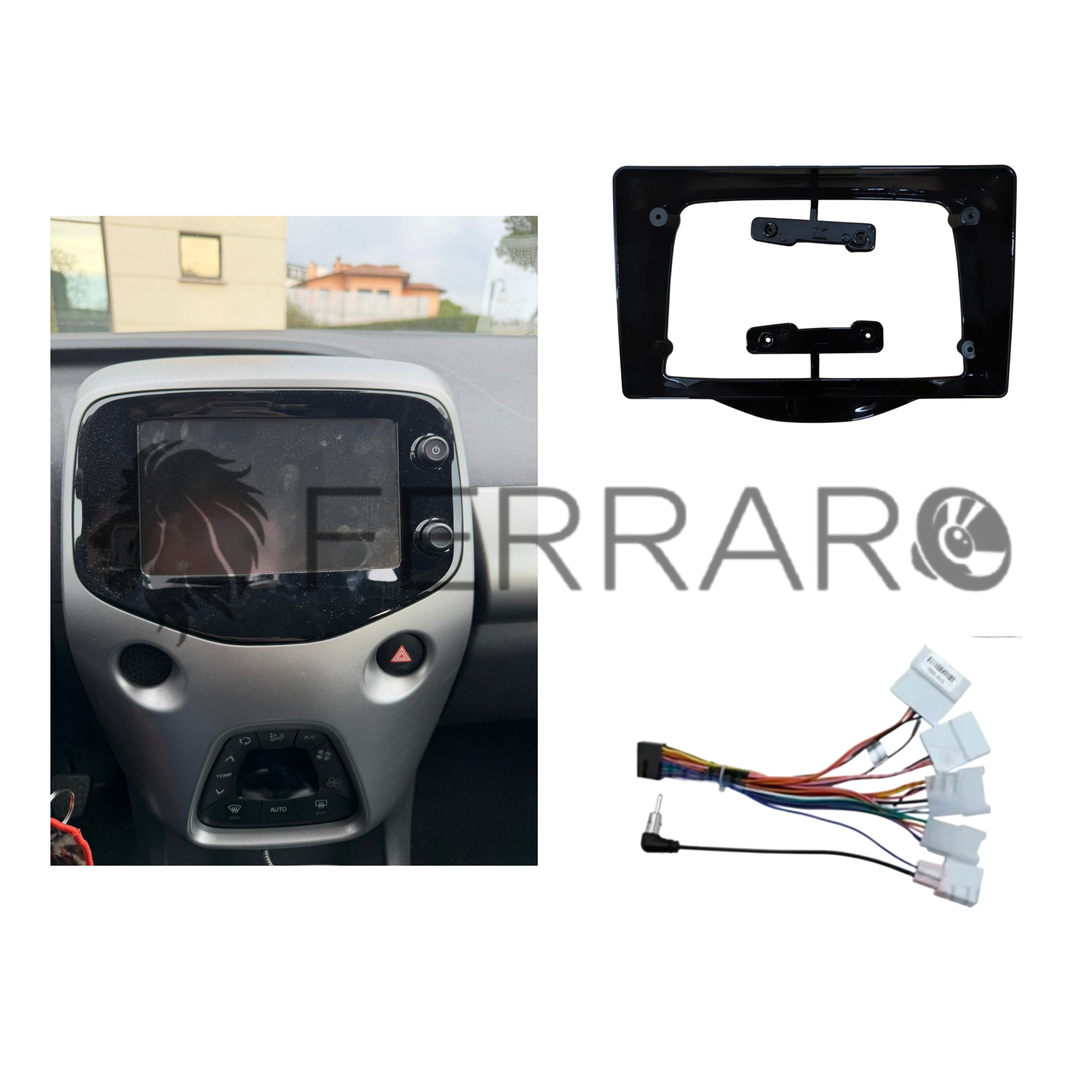 Kit Montaggio Autoradio 9"Pollici Citroen C1, Peugeot 108, Toyota Aygo (2014-2022) Mascherina, Cablaggio Autoradio Android