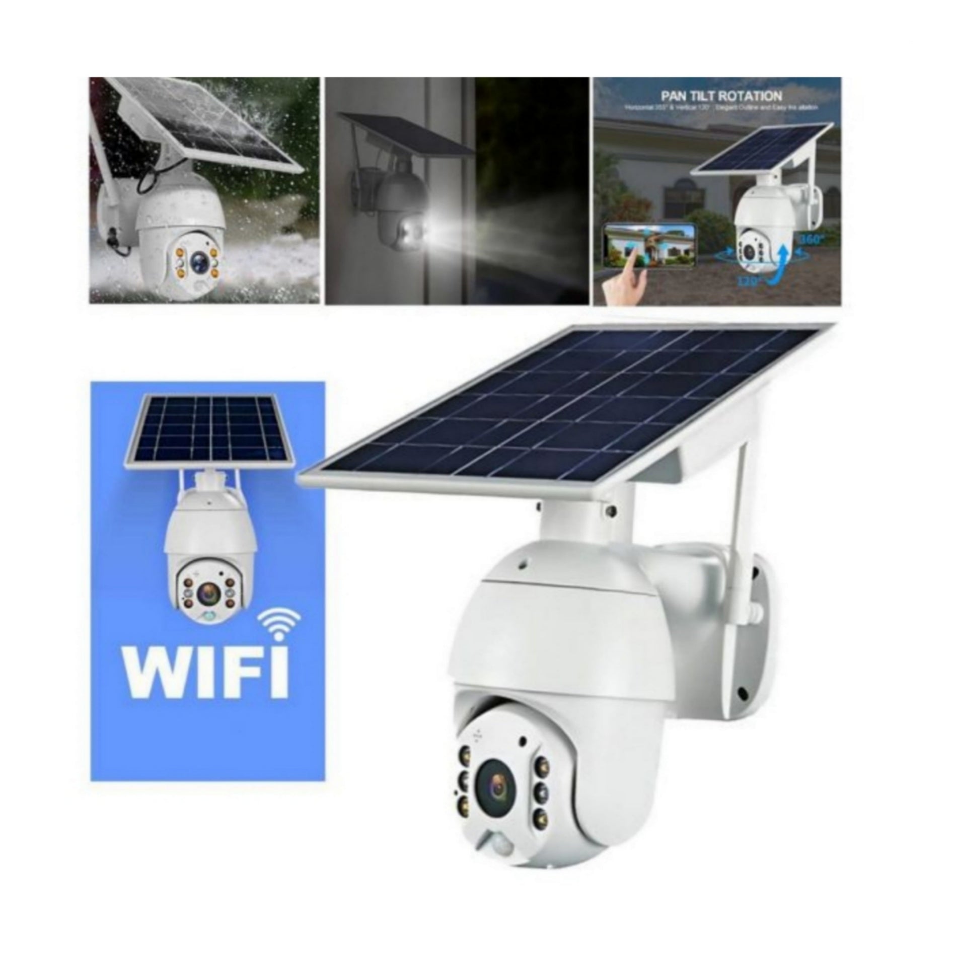 Caméra de sécurité - Caméra IP sans fil à panneau solaire PTZ extérieur Caméra panoramique / titre WiFi 1080P avec vision nocturne