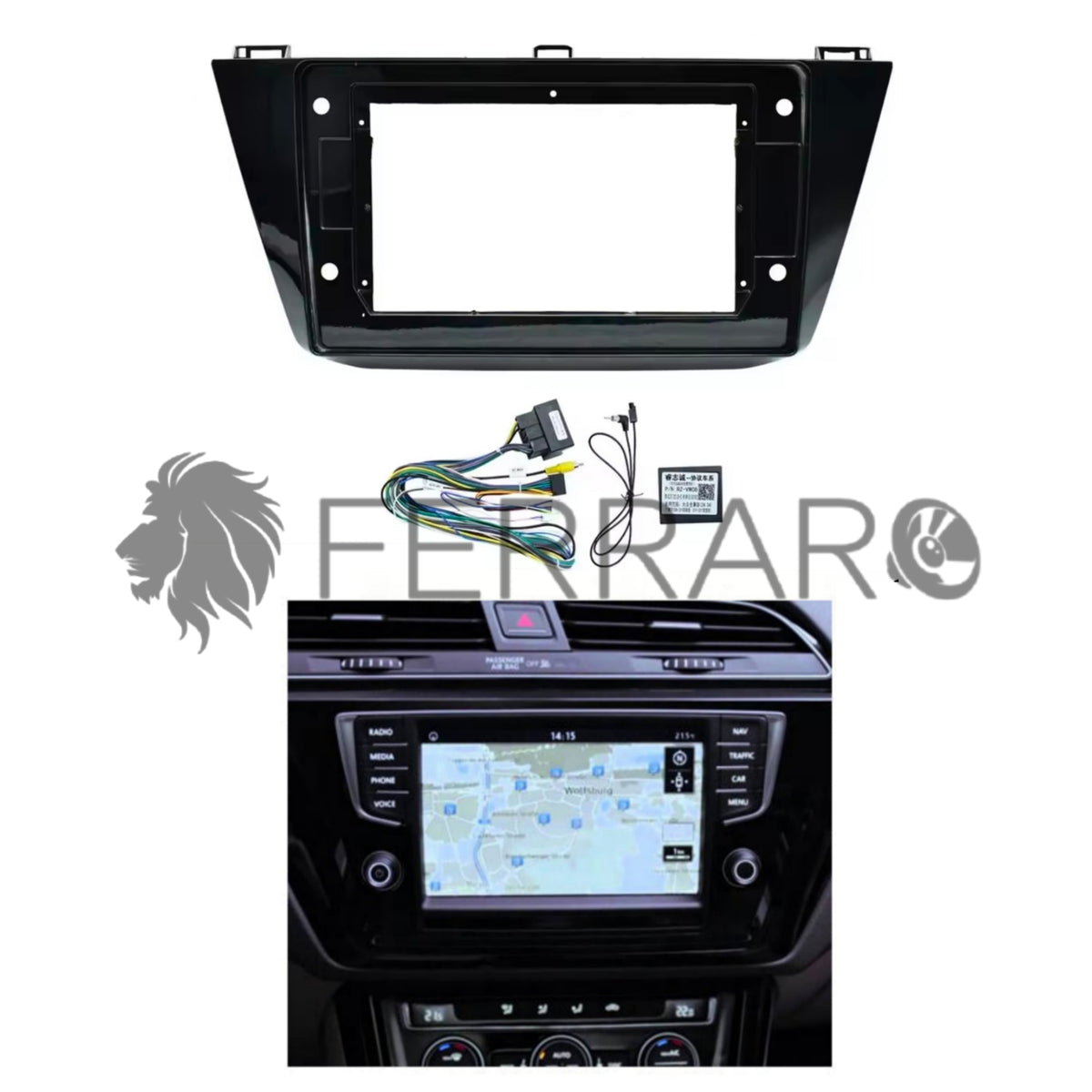 (PRENOTA) Kit Montaggio Autoradio 10.1" per Volkswagen Touran (2015-2024) Mascherina, Cablaggio Autoradio Android