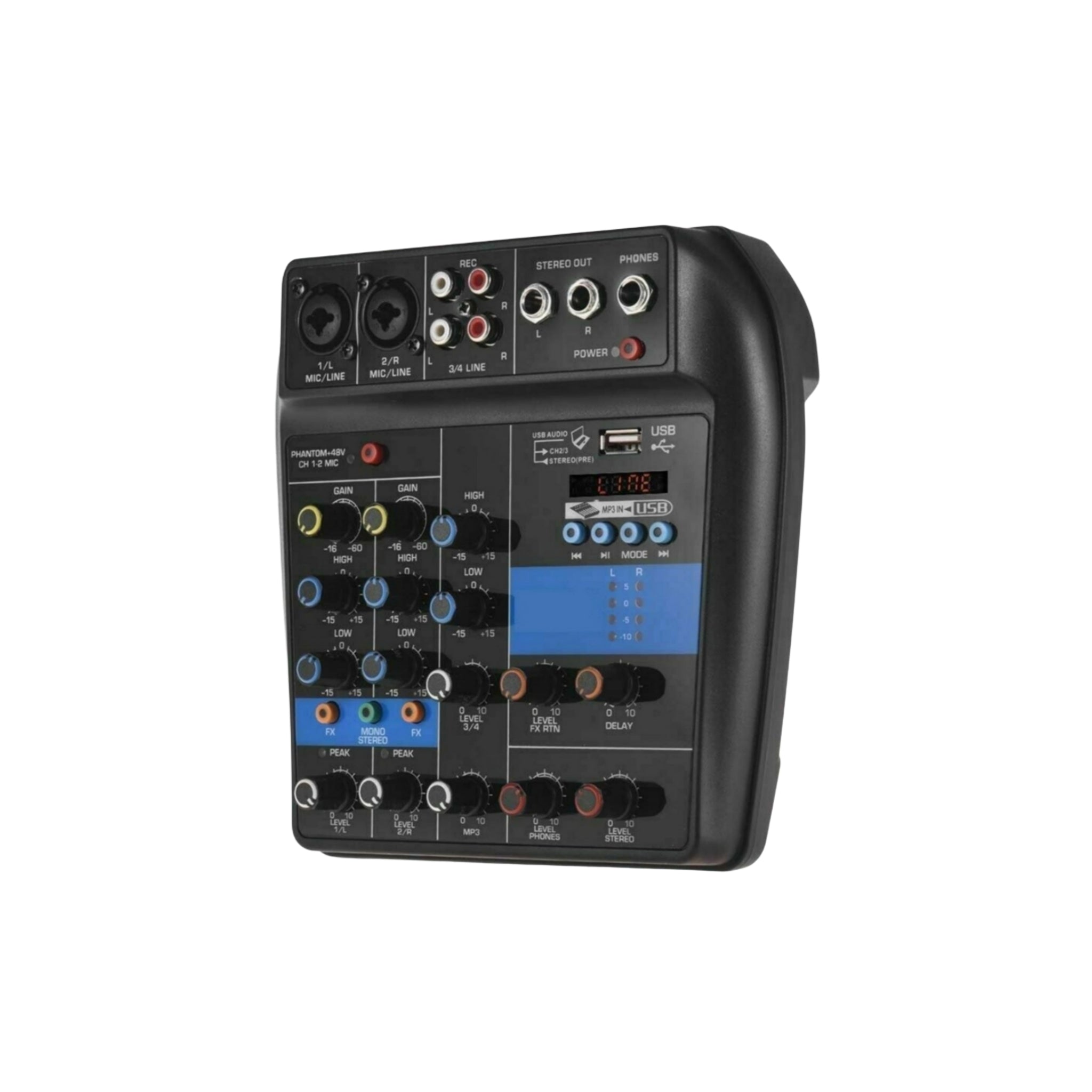 Mixer Audio 4 Canali, Professionale, Supporto Microfono, USB, BT, MP3, DJ Karaoke