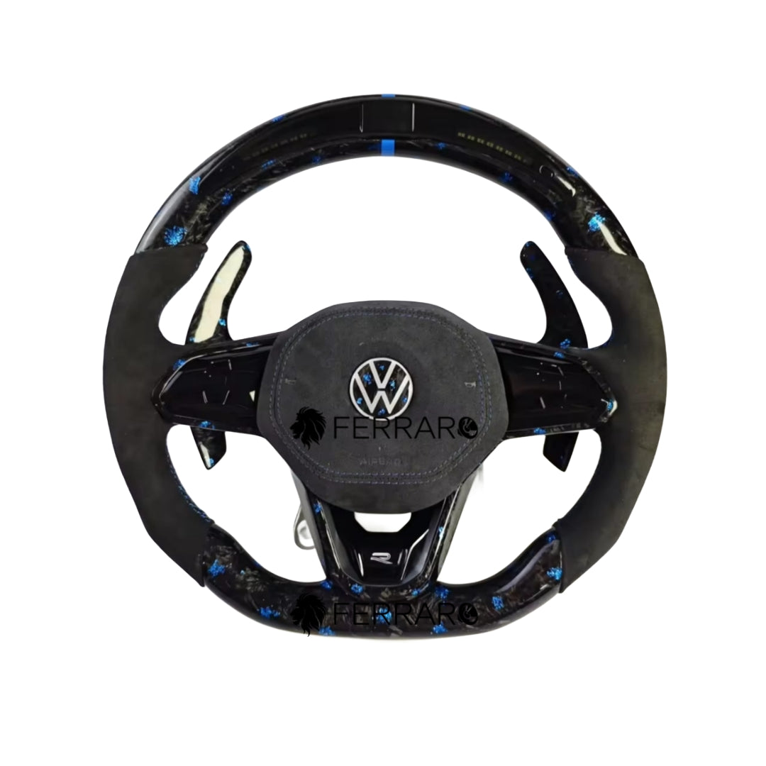 (PRENOTA) Volante per Volkswagen, Forgiato Blu, Etichetta Blu, Pulsante, LED