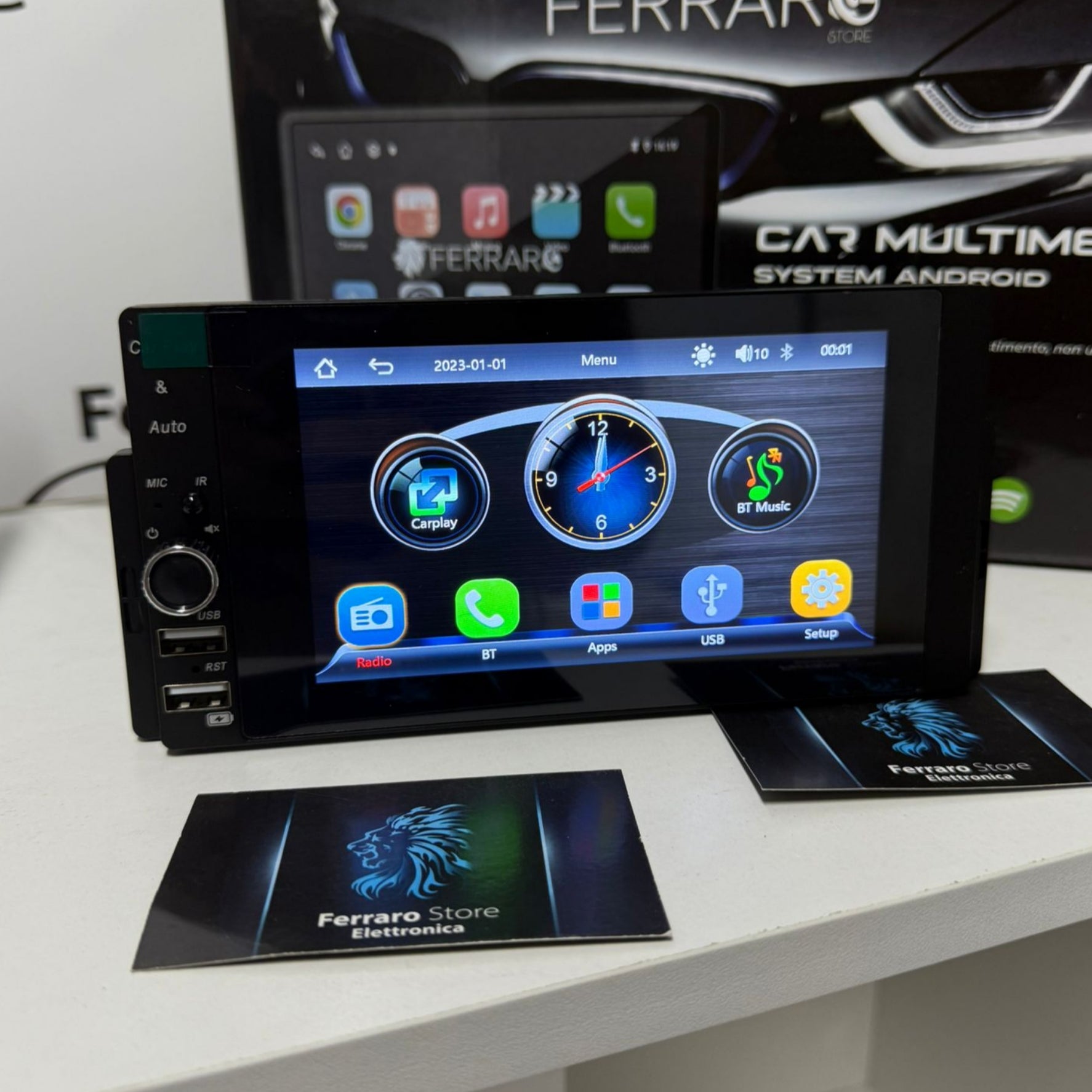 Autoradio Universale Fisso, 1Din 5.5"Pollici, Bluetooth, Radio, USB, Navigatore, CarPlay e Android Auto Wireless