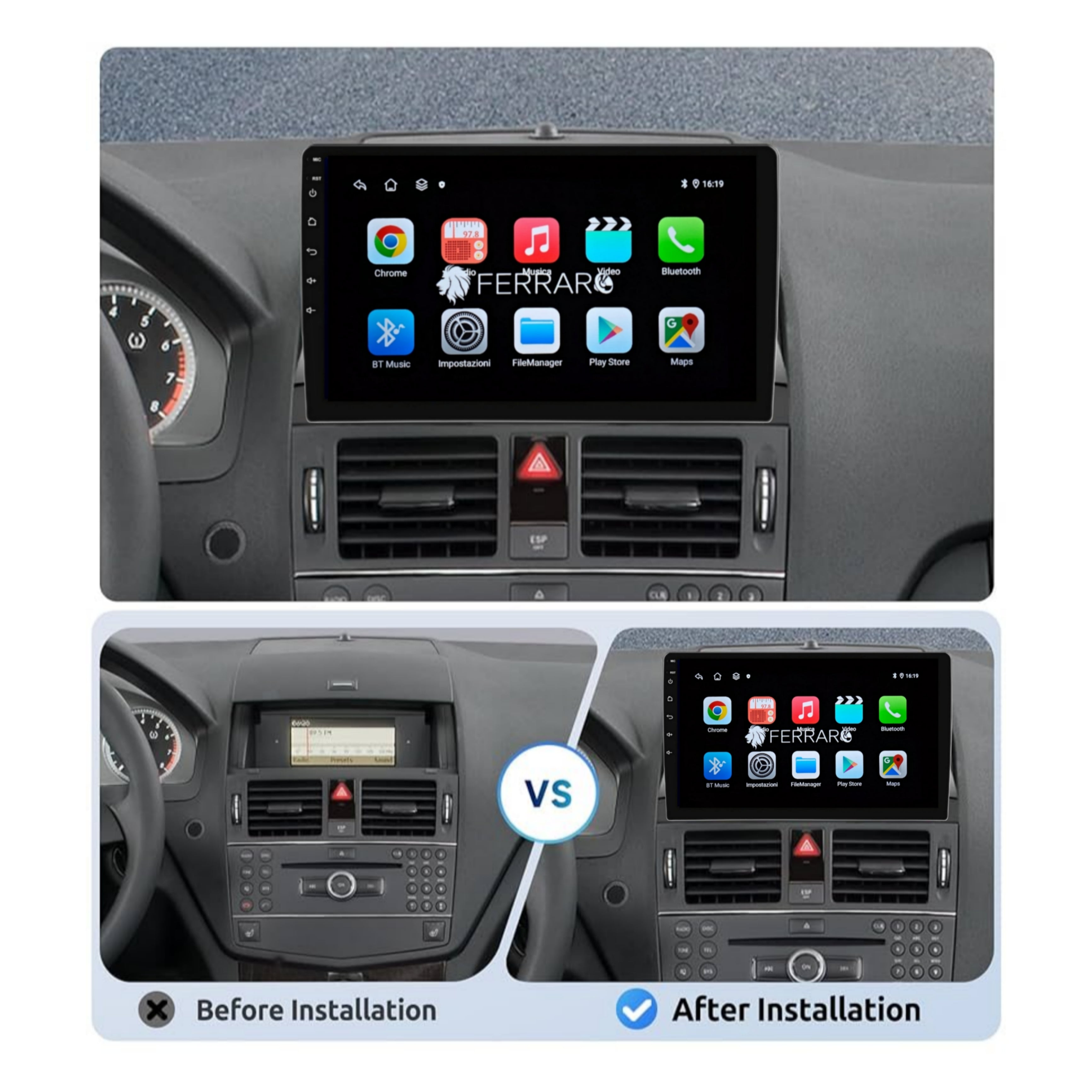 Autoradio per Mercedes Classe C W204, S204 9" (2007-2011 ) Android, Bluetooth, CarPlay, Android Auto, 2GB/4GB/6GB/8GB Ram