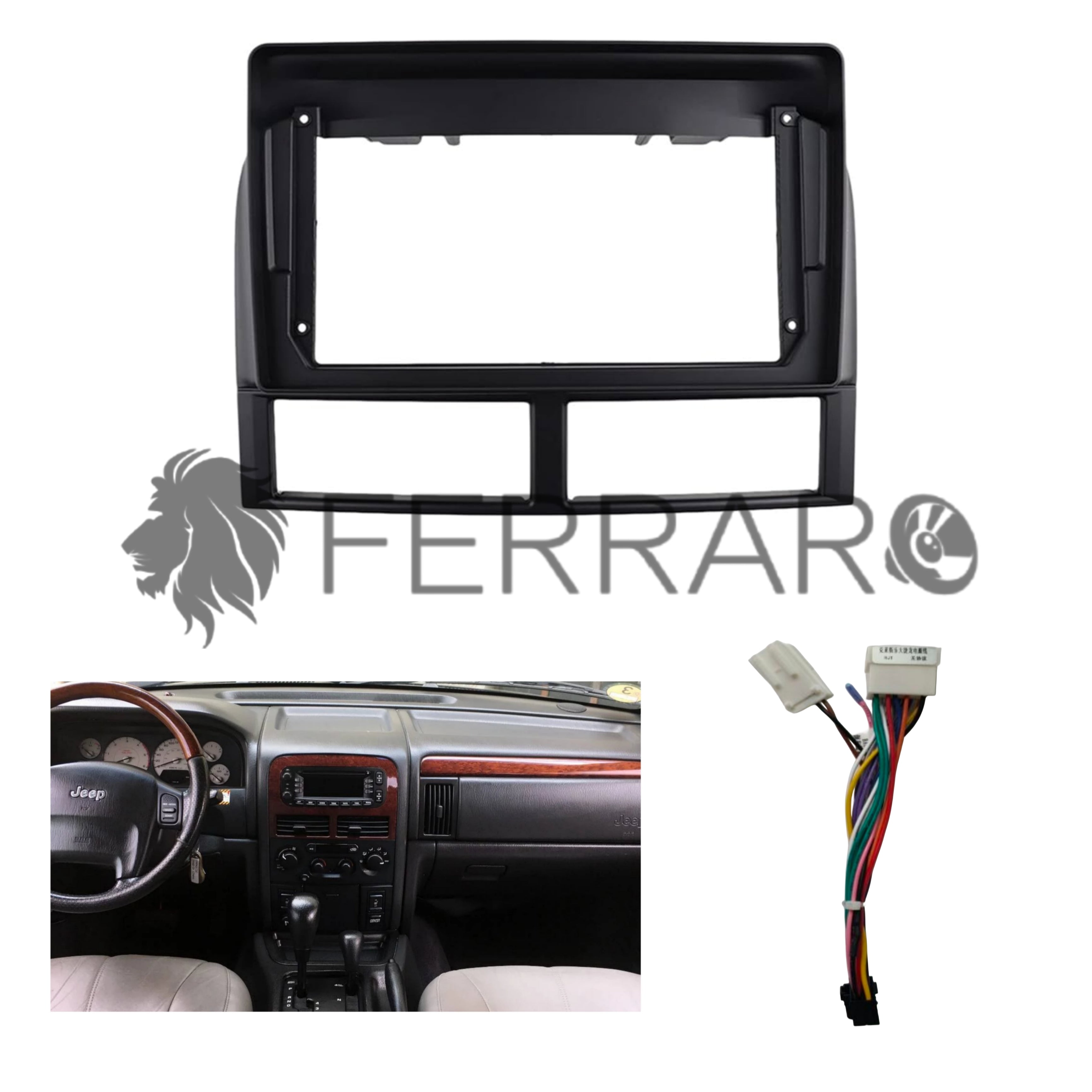 (PRENOTA) Kit Montaggio Autoradio 9"Pollici Jeep Grand Cherokee (1998-2004), Mascherina, Cablaggio per Autoradio Android