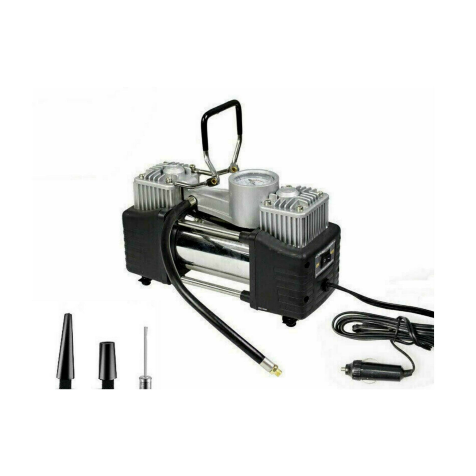 Portable Air Compressor - Car, Bike, Motorcycle, Pressure Gauge, Double Piston for Car, with Pressure Gauge, 85L/min, Accessories, Bag