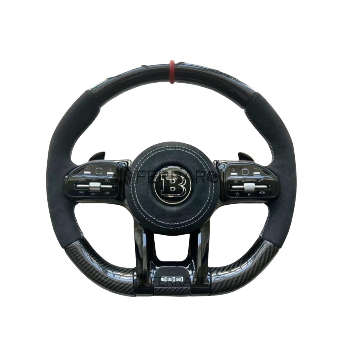 (PRENOTA) Volante per Mercedes, Carbonio Diagonale, Etichetta Rossa, Linea Bianca, Brabus
