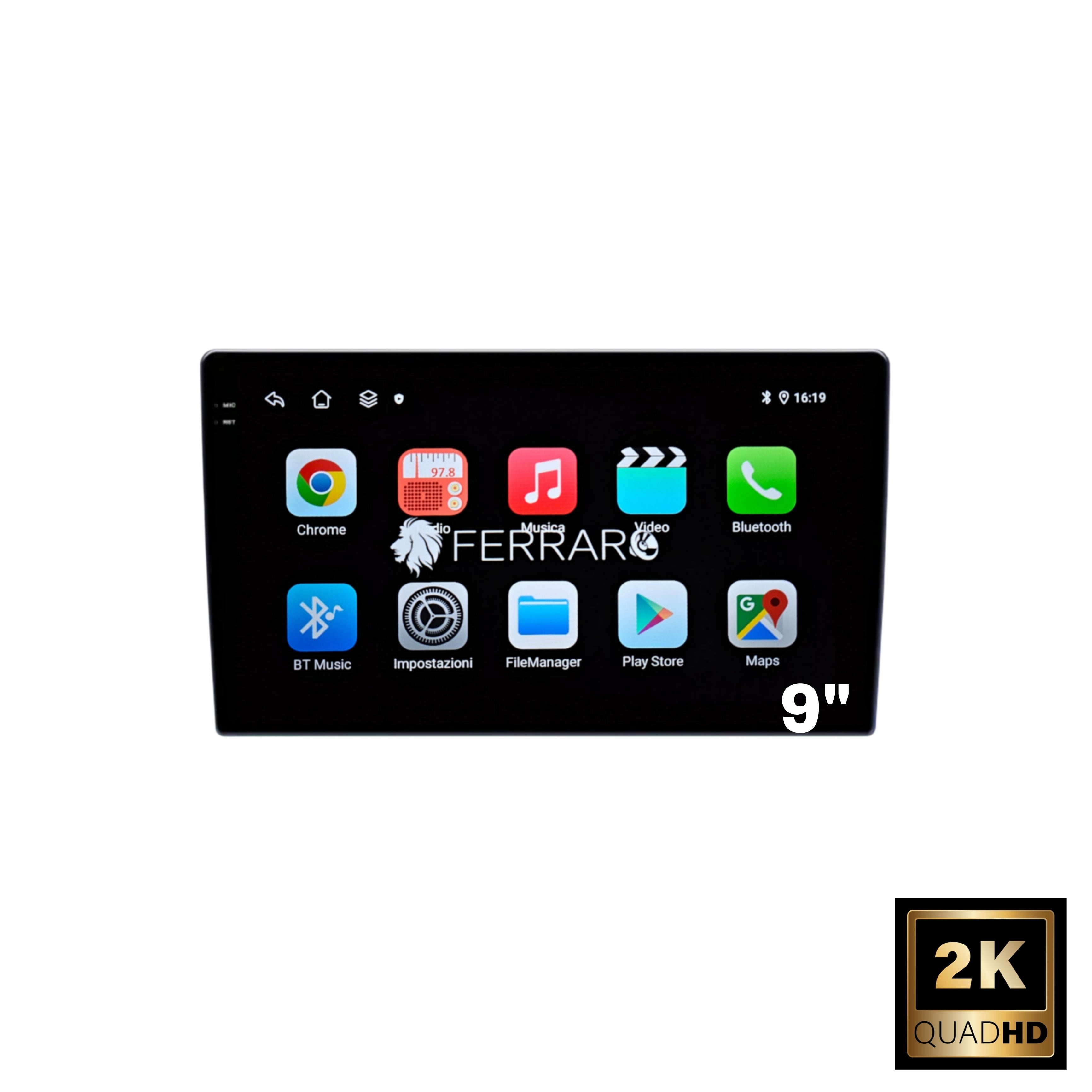 Autoradio Universale Fisso (Android) 2Din 9" 2K, Bluetooth, CarPlay, Android Auto, 12/256GB Ram