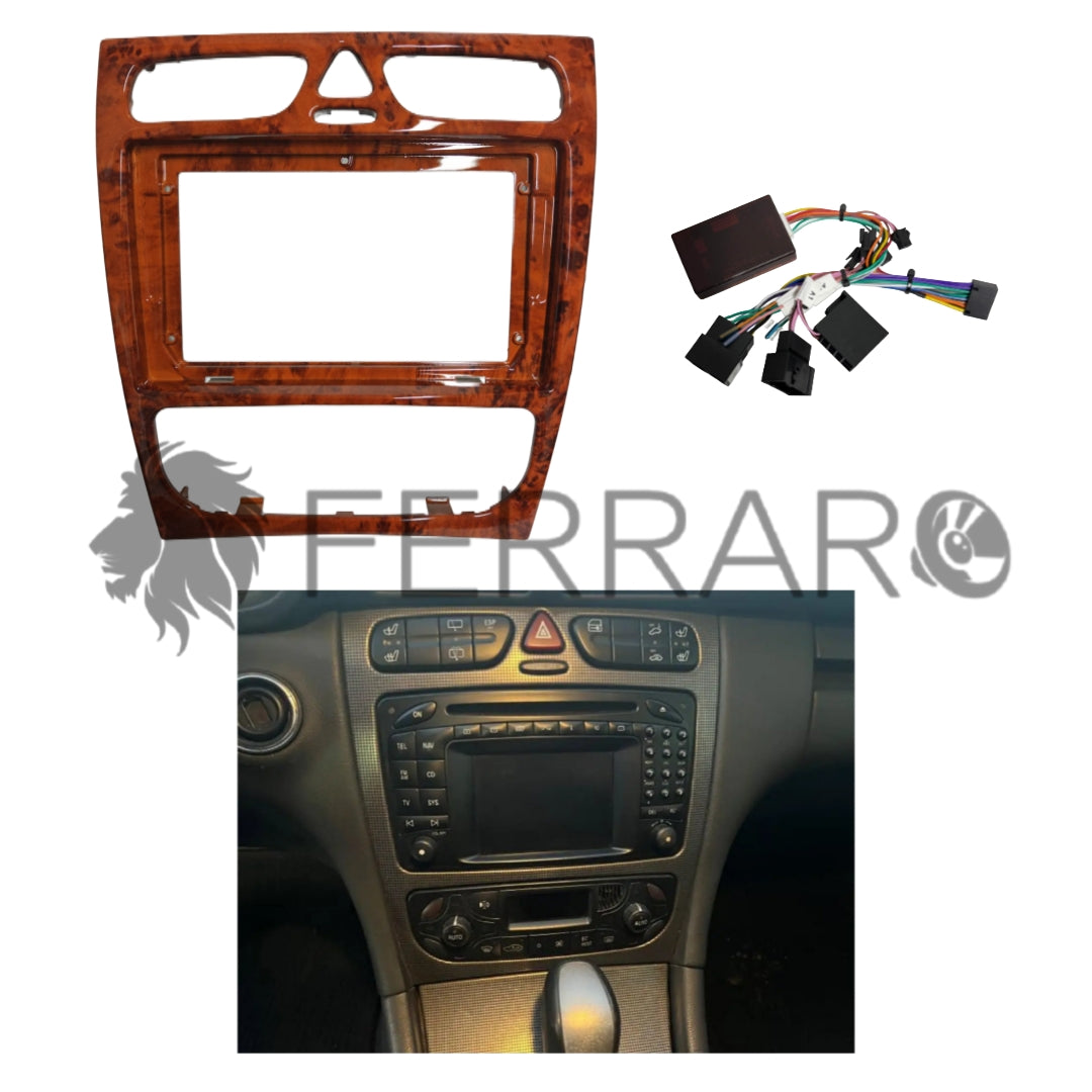 Kit Montaggio Autoradio 9"Pollici Mercedes Classe C W203, CLK W209 Mascherina, Cablaggio per Autoradio Android