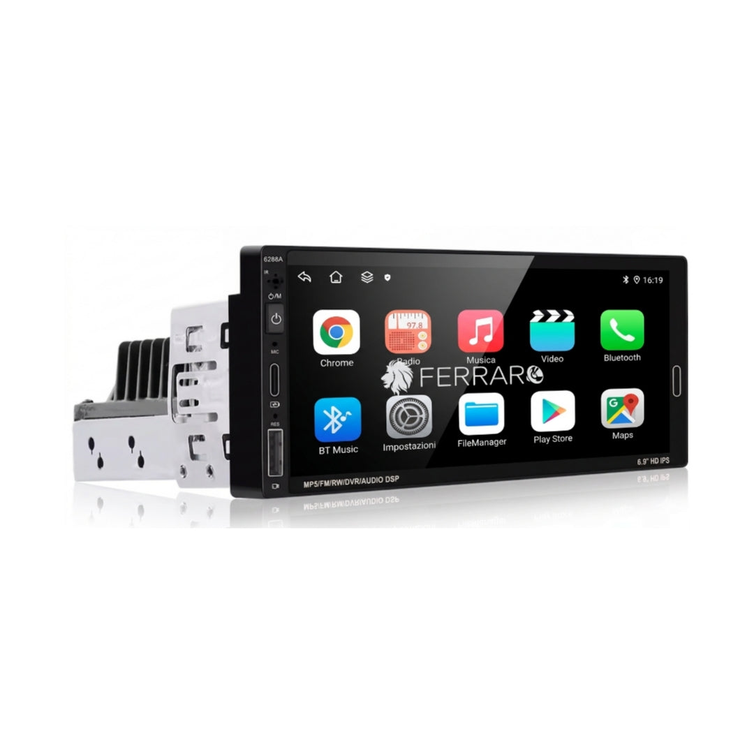 Autoradio Universale Fisso (Android) 1Din 6.9" Pollici, Bluetooth, CarPlay, Android Auto, 2/32GB Ram