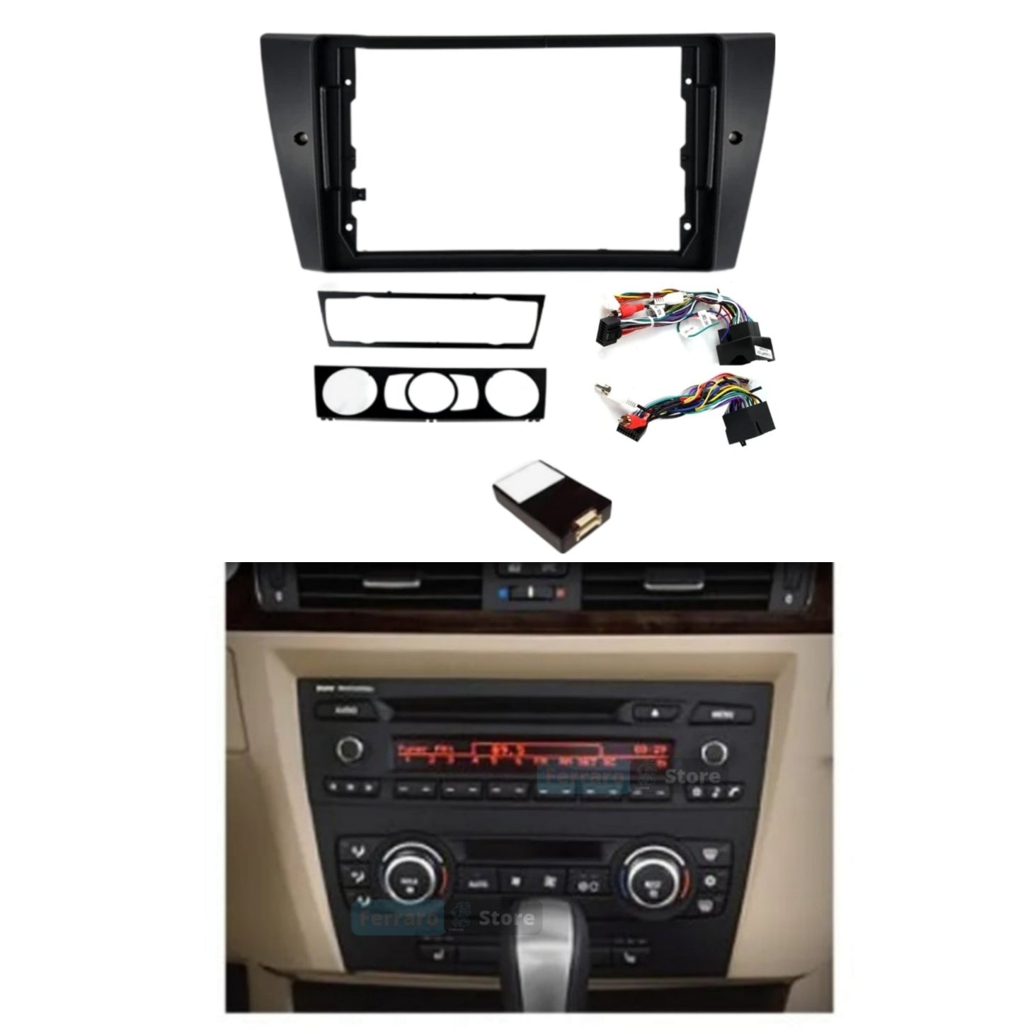 Kit Montaggio Autoradio 9"Pollici BMW Serie 3, E90-E91-E92-E93 (Dal 2005+) Mascherina, Cablaggio Autoradio Android