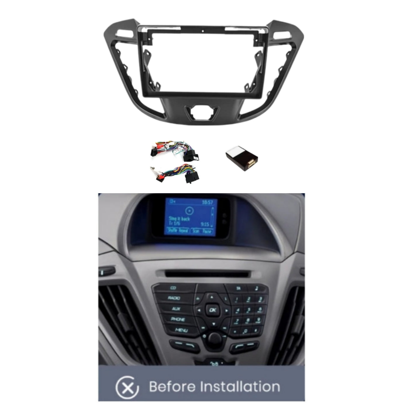 Kit Montaggio Autoradio 9"Pollici Ford Transit/Tourneo Custom (2012-2018) Mascherina, Cablaggio Autoradio Android