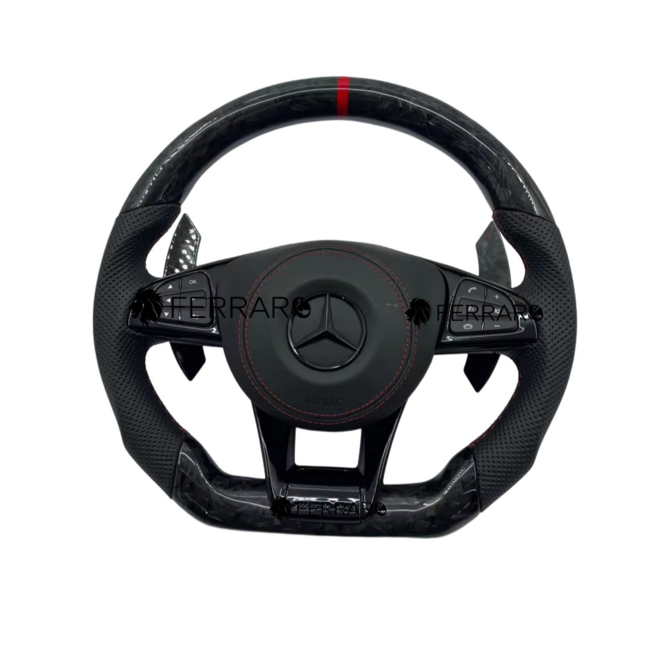 (PRENOTA) Volante per Mercedes, Carbonio, Etichetta Rossa, Logo Nero, AMG