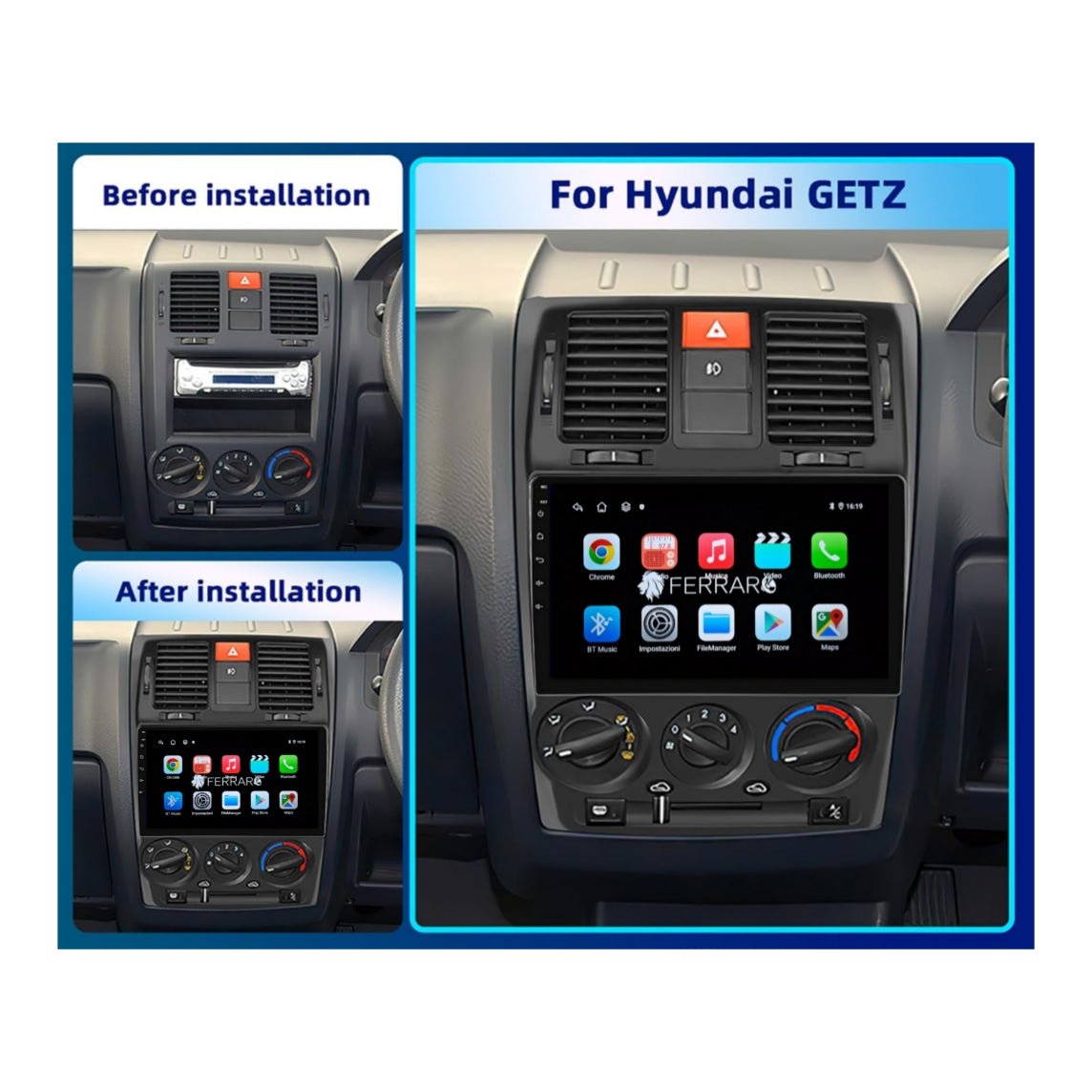 (PRENOTA) Autoradio per Hyundai Getz 9" (2002-2009) Android, Bluetooth, CarPlay, Android Auto, 2GB/4GB/6GB/8GB Ram