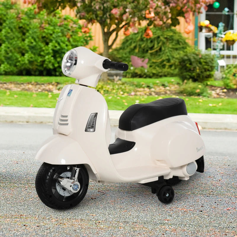 HOMCOM Moto Elettrica per Bambini con Licenza Ufficiale Vespa Batteria 6V, Fari e Clacson, per Bimbi da 18-36 mesi, Bianco, 66.5x38x52cm