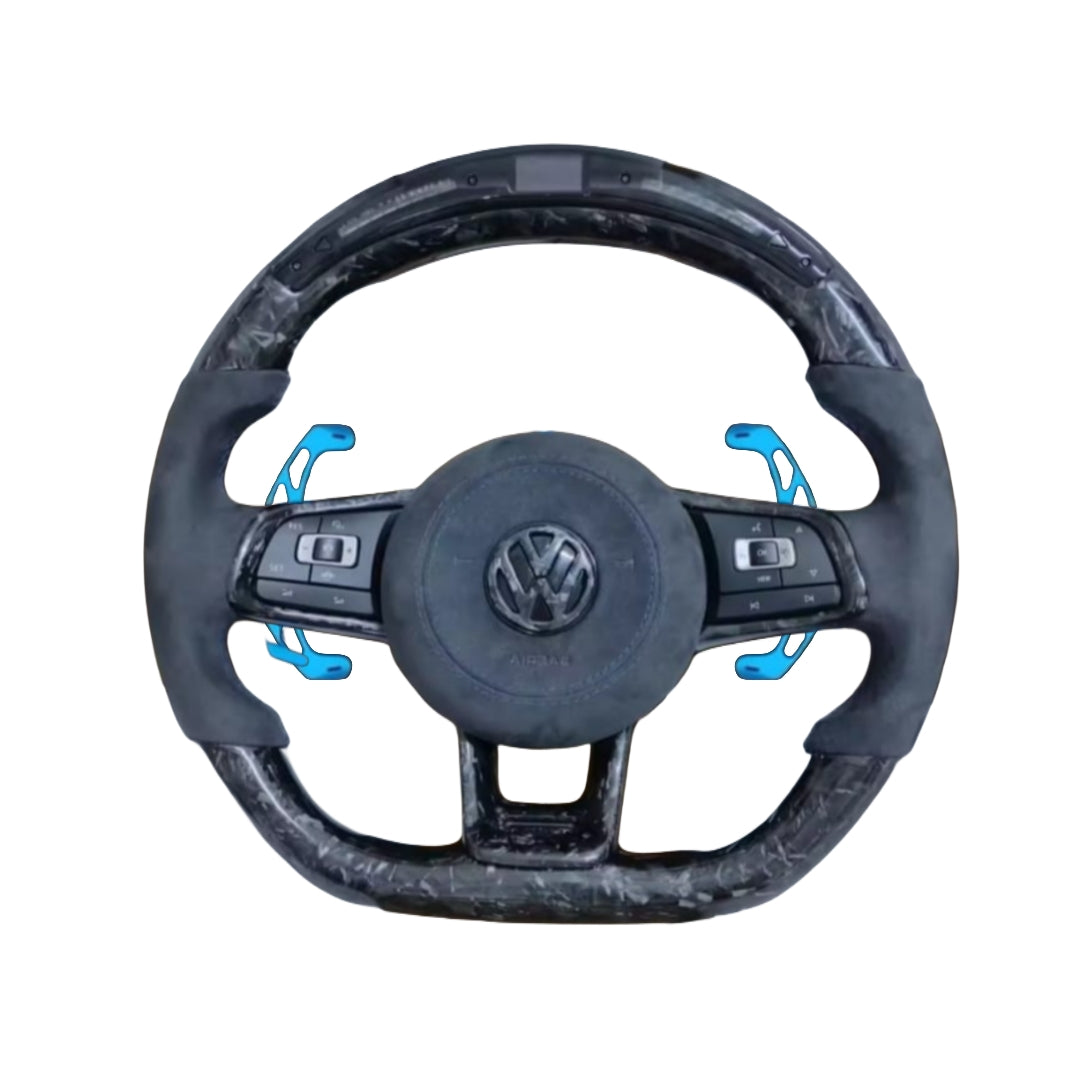 (PRENOTA) Volante per Volkswagen, Carbonio Diagonale, Filo Nero, Punzonatura, LED